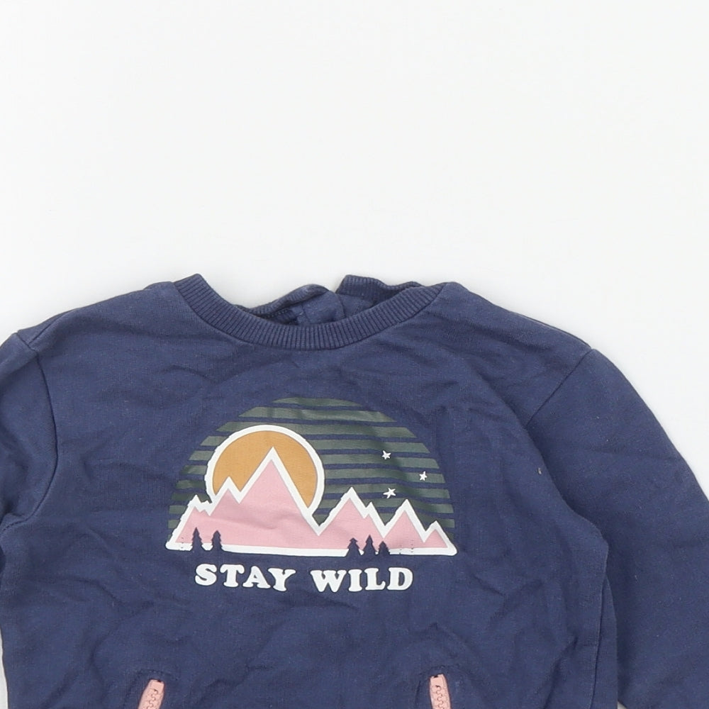 Very Girls Blue  Cotton Pullover Jumper Size 12-18 Months  Button - 'Stay Wild'