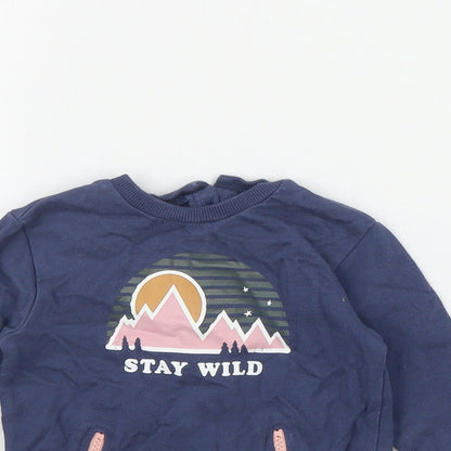 Very Girls Blue  Cotton Pullover Jumper Size 12-18 Months  Button - 'Stay Wild'