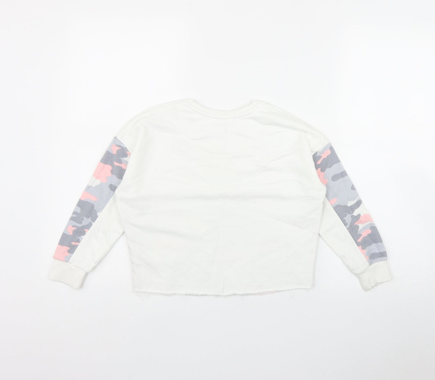 F&F Girls White Camouflage Cotton Pullover Sweatshirt Size 6-7 Years   - 'Positive Vibes'