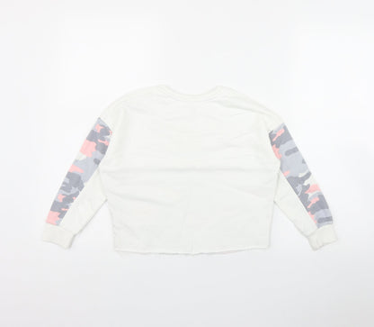 F&F Girls White Camouflage Cotton Pullover Sweatshirt Size 6-7 Years   - 'Positive Vibes'