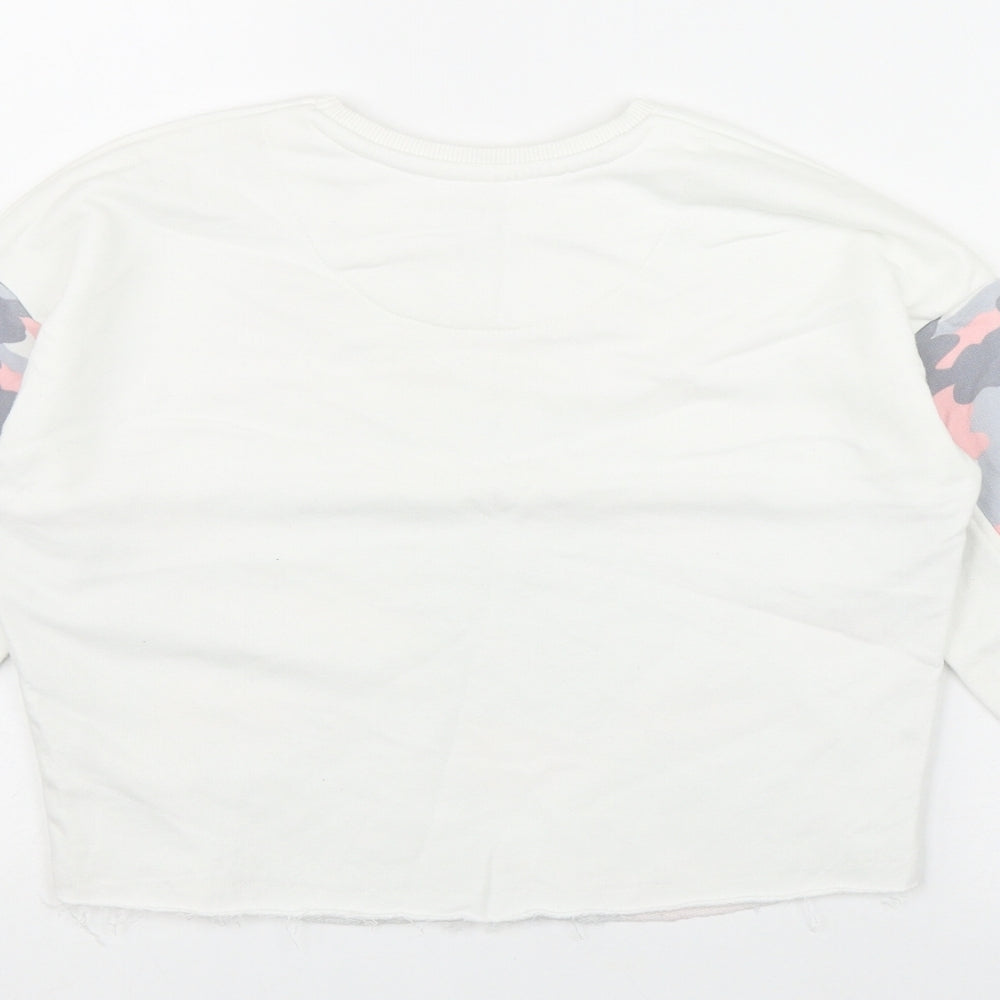F&F Girls White Camouflage Cotton Pullover Sweatshirt Size 6-7 Years   - 'Positive Vibes'