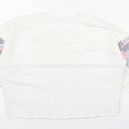 F&F Girls White Camouflage Cotton Pullover Sweatshirt Size 6-7 Years   - 'Positive Vibes'