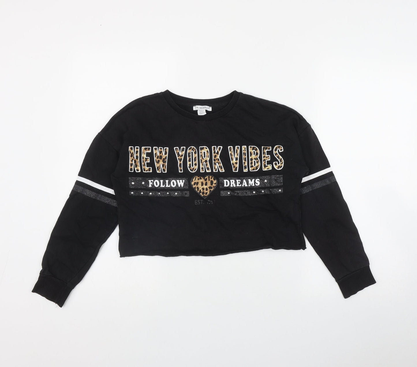 Primark Girls Black  Cotton Pullover Sweatshirt Size 11 Years