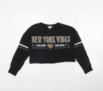 Primark Girls Black  Cotton Pullover Sweatshirt Size 11 Years