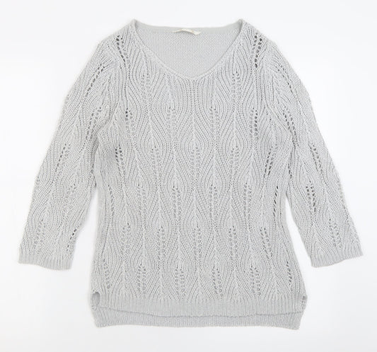 BHS Womens Grey V-Neck  Acrylic Pullover Jumper Size 12