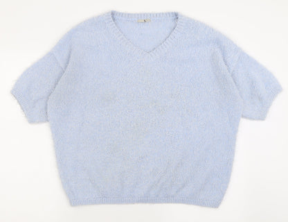 TU Womens Blue V-Neck  Polyester Pullover Jumper Size 16