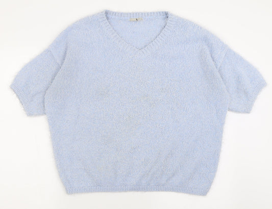 TU Womens Blue V-Neck  Polyester Pullover Jumper Size 16