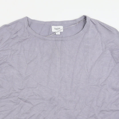 Close-up detail of Saint women’s purple crew neck viscose jumper, size L