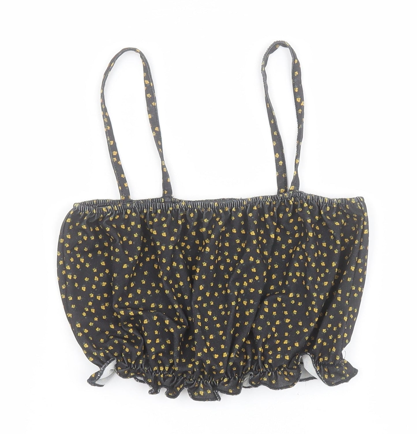 Primark Womens Black Floral Polyester Cropped Blouse Size XS Square Neck