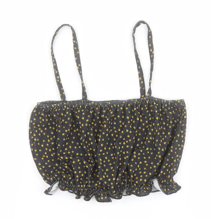 Primark Womens Black Floral Polyester Cropped Blouse Size XS Square Neck