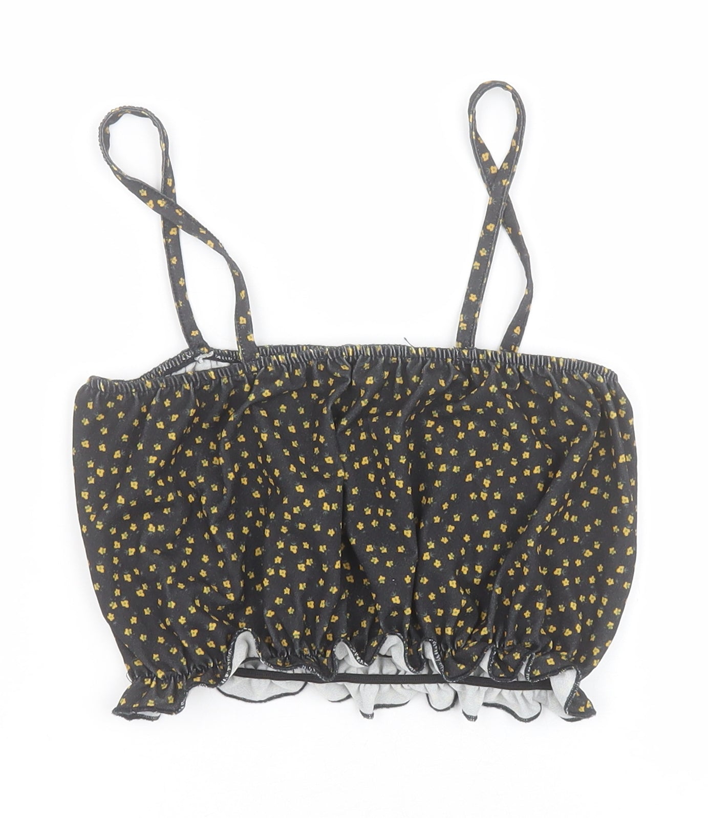 Primark Womens Black Floral Polyester Cropped Blouse Size XS Square Neck