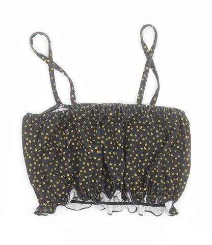 Primark Womens Black Floral Polyester Cropped Blouse Size XS Square Neck