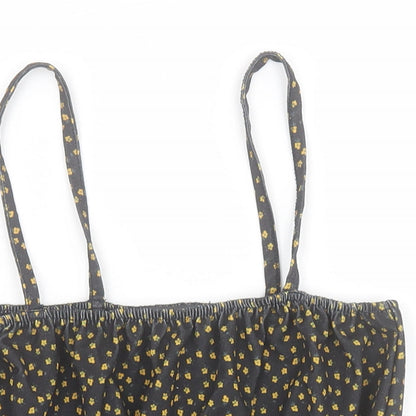 Primark Womens Black Floral Polyester Cropped Blouse Size XS Square Neck