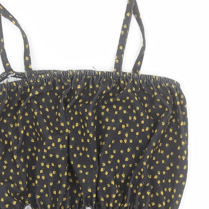 Primark Womens Black Floral Polyester Cropped Blouse Size XS Square Neck