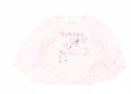 BHS Baby Pink  100% Cotton Pullover T-Shirt Size 3-6 Months Round Neck Snap - Rabbit