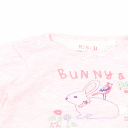 BHS Baby Pink  100% Cotton Pullover T-Shirt Size 3-6 Months Round Neck Snap - Rabbit