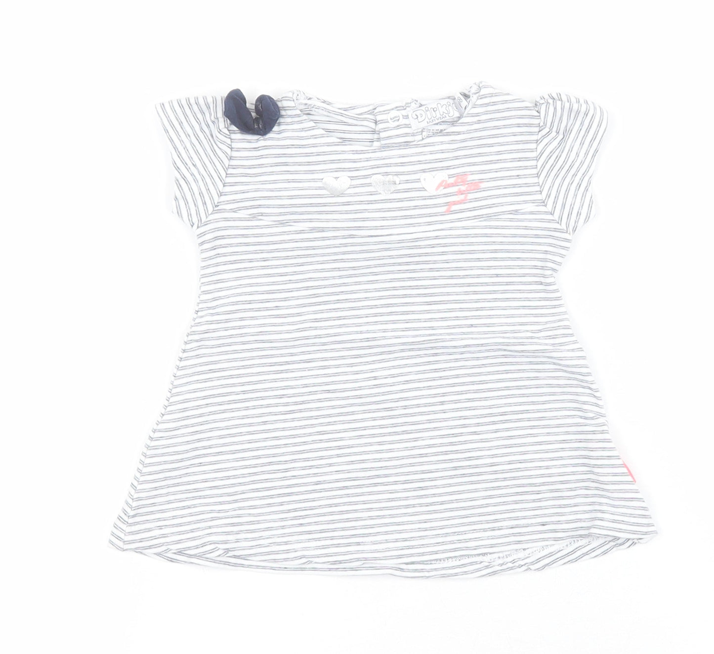 Dirkje Baby Blue Striped Cotton Pullover T-Shirt Size 0-3 Months Round Neck Snap - 'Pretty Little Girl'