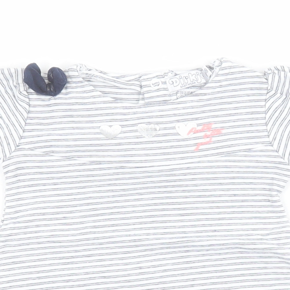 Dirkje Baby Blue Striped Cotton Pullover T-Shirt Size 0-3 Months Round Neck Snap - 'Pretty Little Girl'