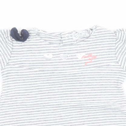 Dirkje Baby Blue Striped Cotton Pullover T-Shirt Size 0-3 Months Round Neck Snap - 'Pretty Little Girl'