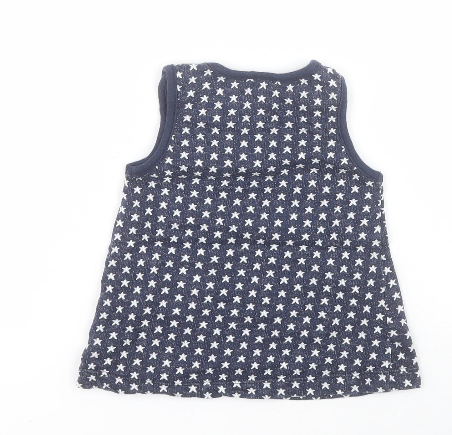 Bluezoo Baby Blue  100% Cotton Pinafore/Dungaree Dress  Size 3-6 Months  Boat Neck Button - Stars
