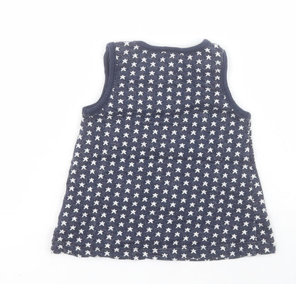 Bluezoo Baby Blue  100% Cotton Pinafore/Dungaree Dress  Size 3-6 Months  Boat Neck Button - Stars