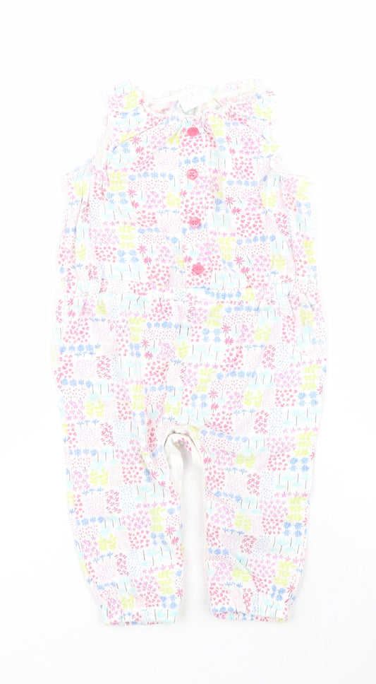 F&F Baby White Floral Cotton Coverall One-Piece Size 3-6 Months  Snap