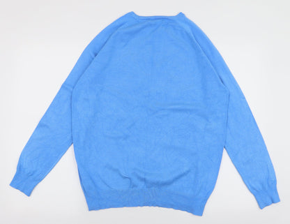 Dunnes Stores Mens Blue Round Neck  Viscose Pullover Jumper Size L