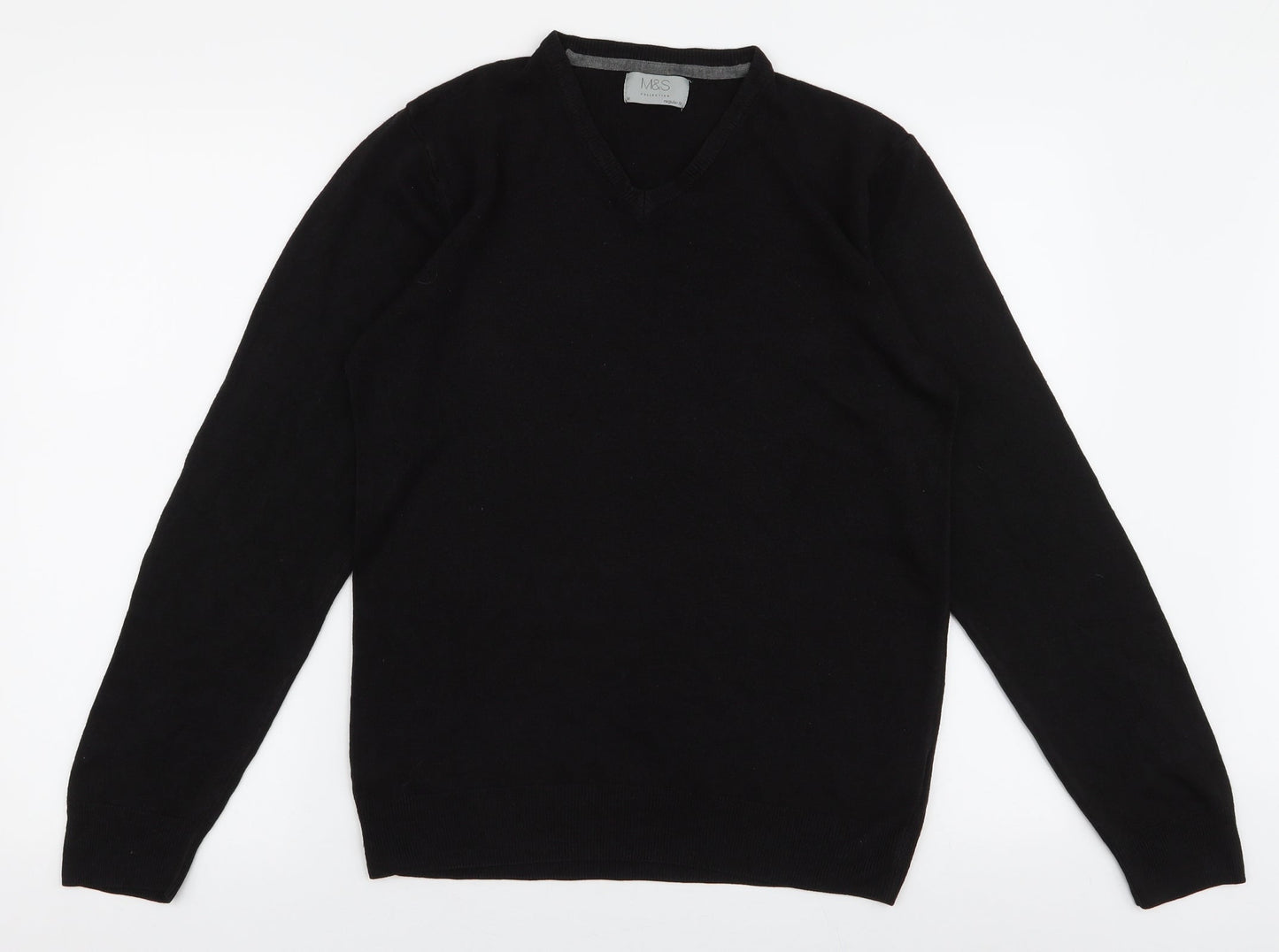 Marks and Spencer Mens Black V-Neck  Acrylic Pullover Jumper Size M