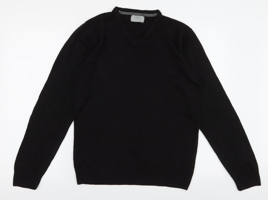 Marks and Spencer Mens Black V-Neck  Acrylic Pullover Jumper Size M
