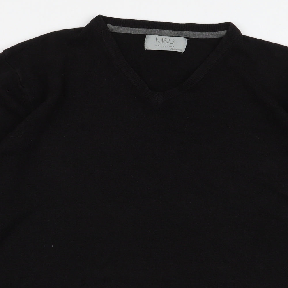 Marks and Spencer Mens Black V-Neck  Acrylic Pullover Jumper Size M