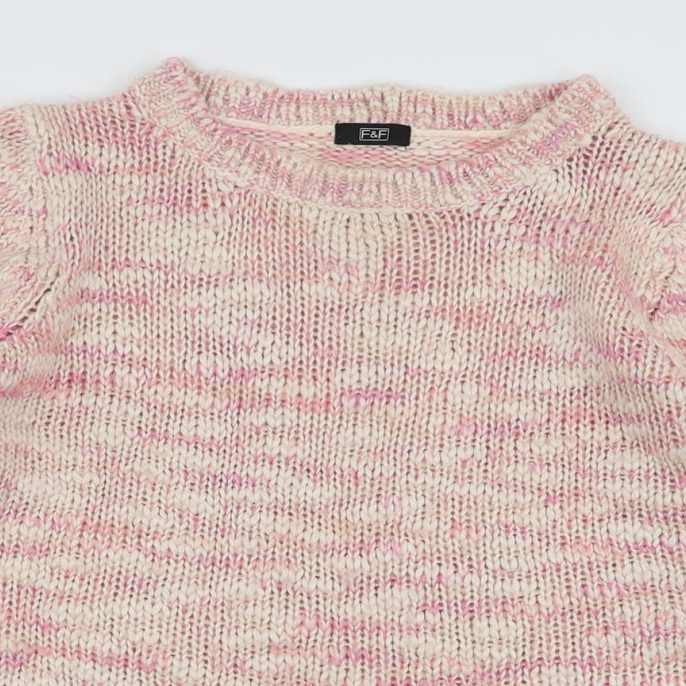 F&F Womens Pink Round Neck  Acrylic Pullover Jumper Size 14