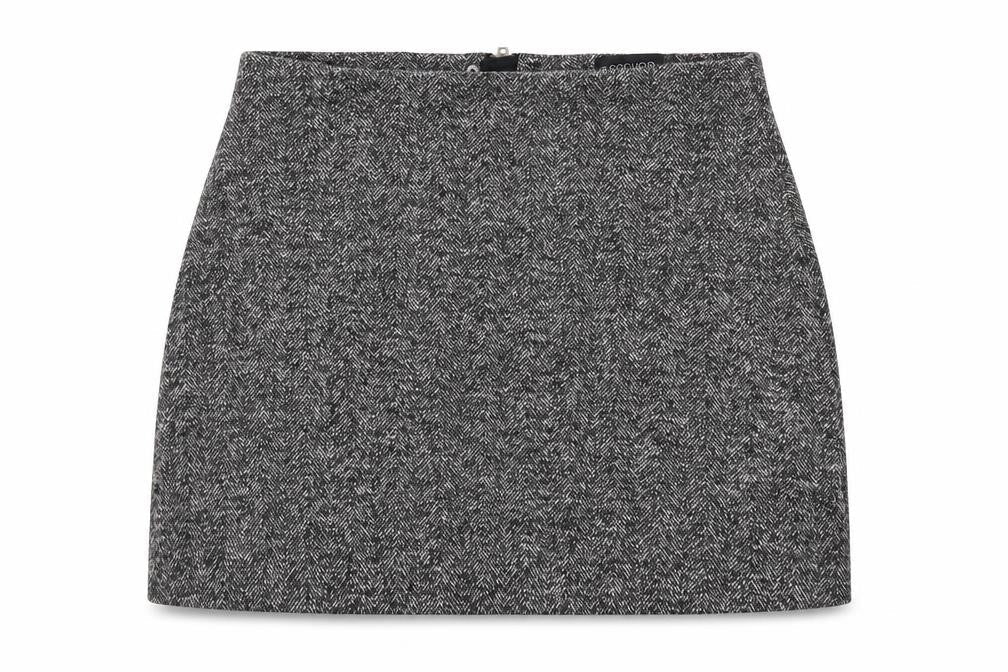 Front view of Topshop women’s grey cotton straight & pencil skirt, size UK 12, zip