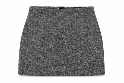 Front view of Topshop women’s grey cotton straight & pencil skirt, size UK 12, zip