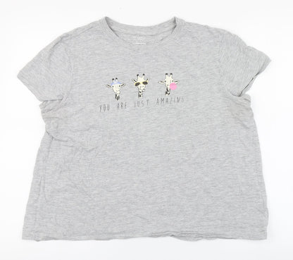 Primark Womens Grey  Cotton Basic T-Shirt Size L Round Neck - Giraffe