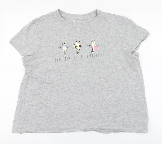 Primark Womens Grey  Cotton Basic T-Shirt Size L Round Neck - Giraffe