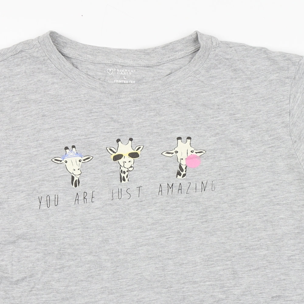 Primark Womens Grey  Cotton Basic T-Shirt Size L Round Neck - Giraffe