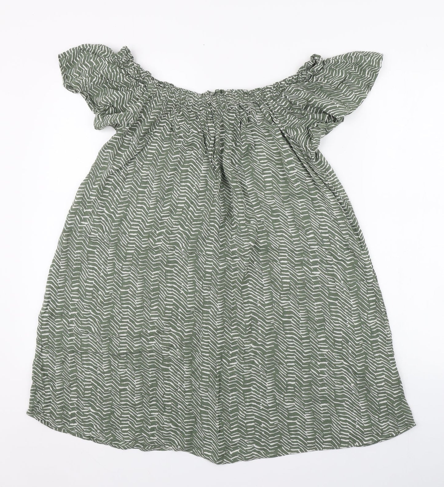 Primark Womens Green Striped Viscose Basic Blouse Size 8 Round Neck