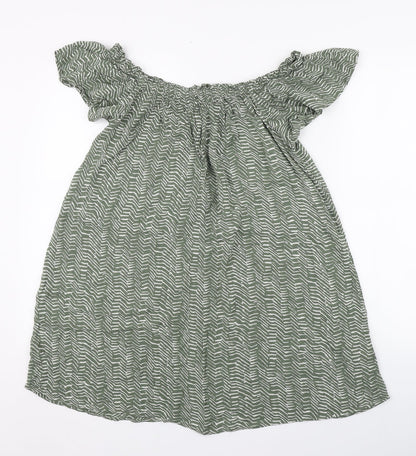 Primark Womens Green Striped Viscose Basic Blouse Size 8 Round Neck