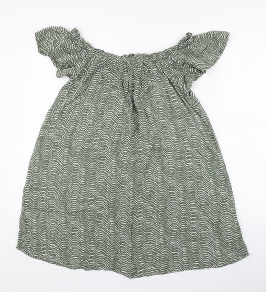 Primark Womens Green Striped Viscose Basic Blouse Size 8 Round Neck