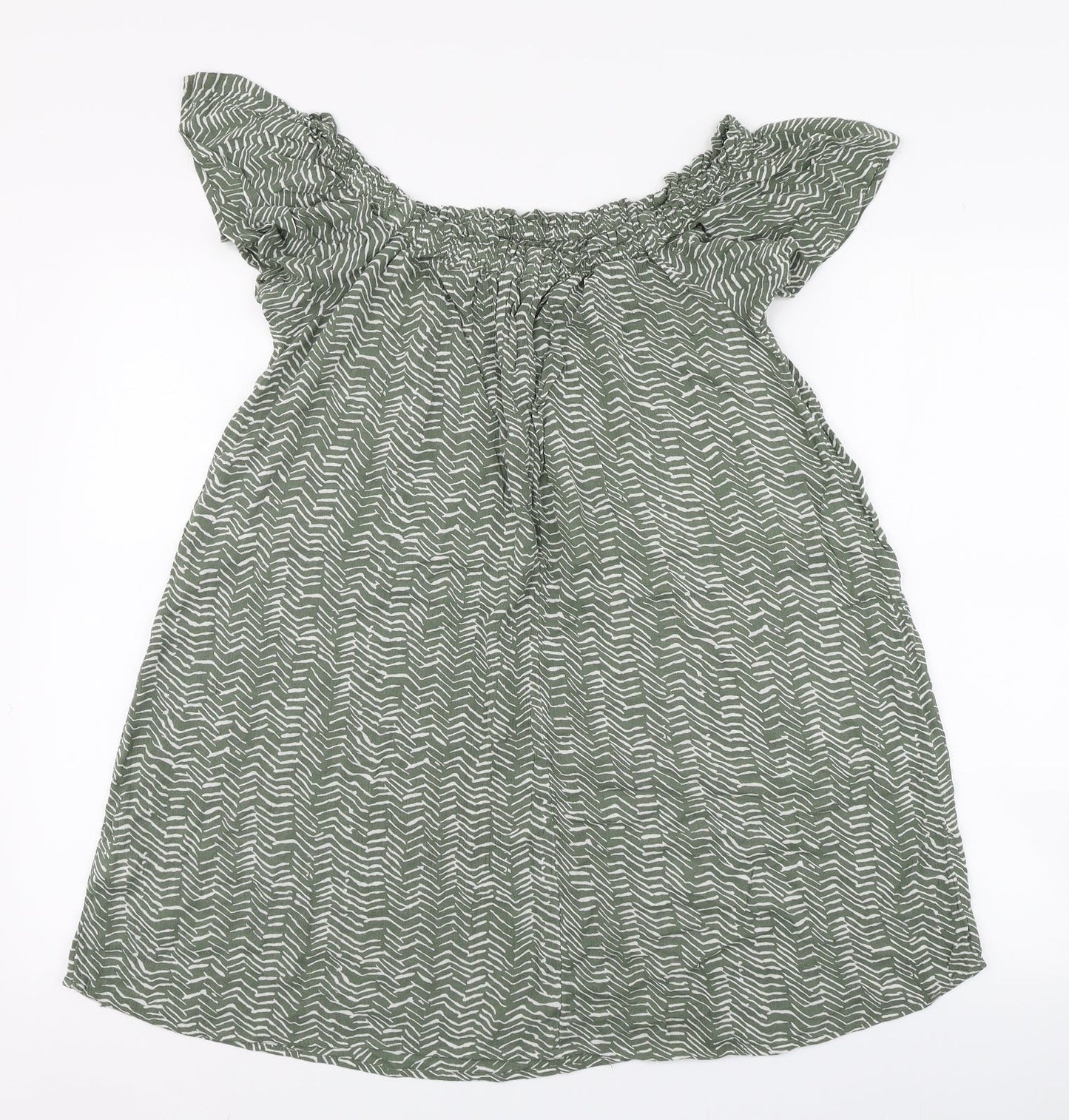 Primark Womens Green Striped Viscose Basic Blouse Size 8 Round Neck