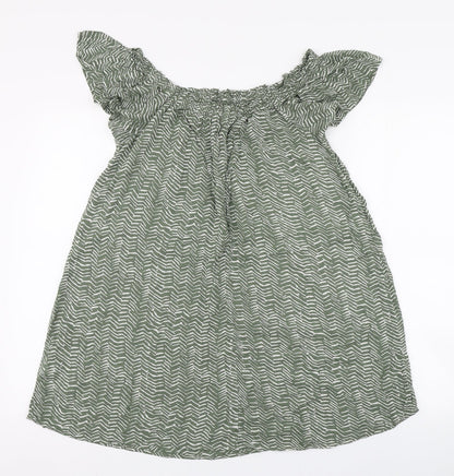 Primark Womens Green Striped Viscose Basic Blouse Size 8 Round Neck