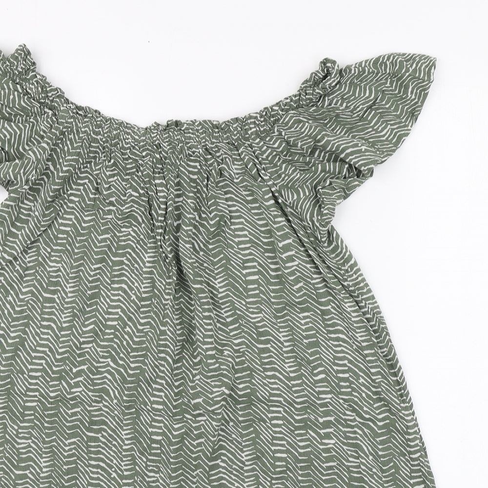 Primark Womens Green Striped Viscose Basic Blouse Size 8 Round Neck