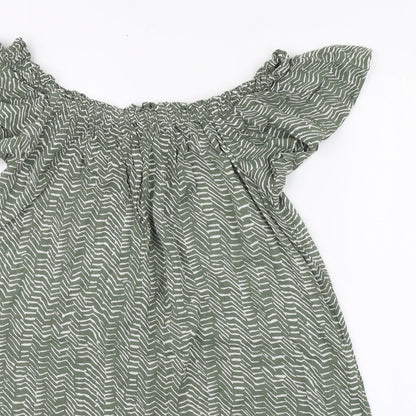 Primark Womens Green Striped Viscose Basic Blouse Size 8 Round Neck