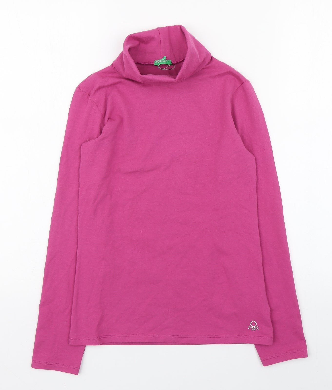 United Colours of Benetton Girls Pink  Cotton Basic T-Shirt Size 11-12 Years Roll Neck Pullover