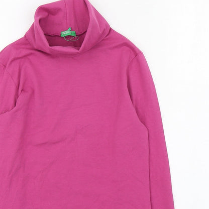 United Colours of Benetton Girls Pink  Cotton Basic T-Shirt Size 11-12 Years Roll Neck Pullover