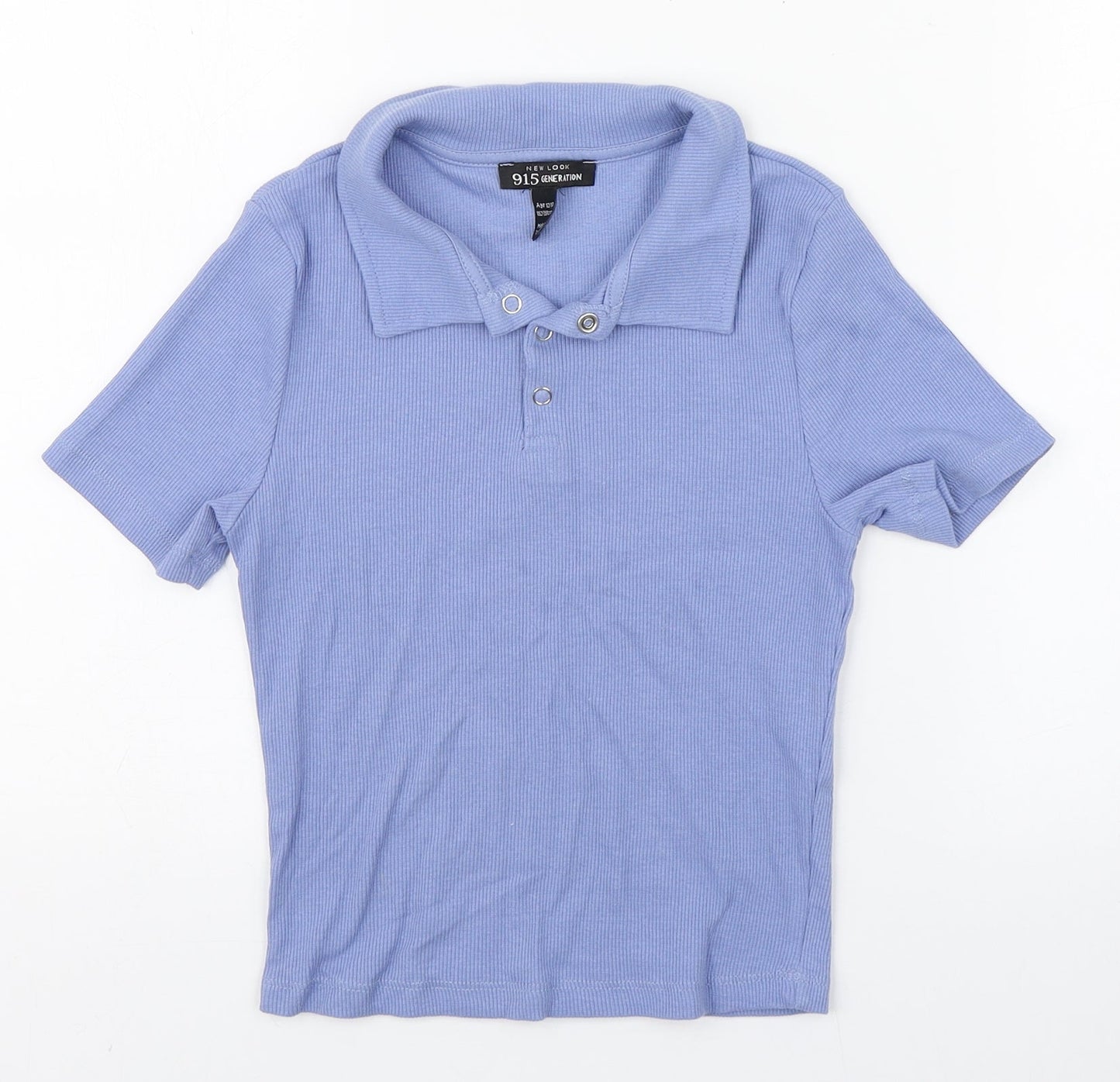 New Look Girls Blue  Cotton Basic Polo Size 12-13 Years Collared Button