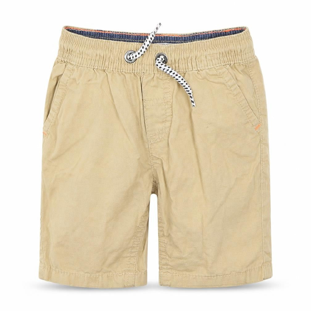 Front view of Blue Zoo boys’ beige cotton capri trousers, size 12-18, months pullover