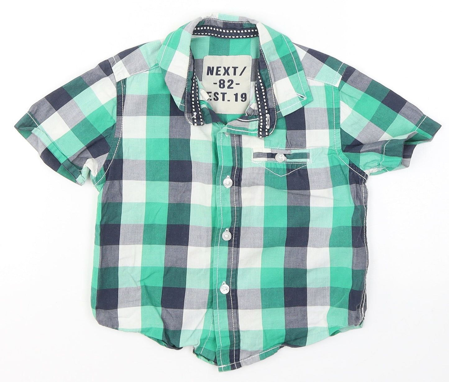 NEXT Boys Green Plaid Cotton Jersey Button-Up Size 12-18 Months Collared Button