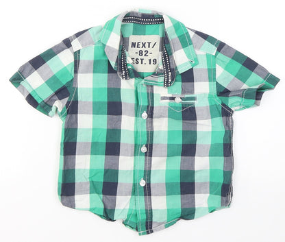 NEXT Boys Green Plaid Cotton Jersey Button-Up Size 12-18 Months Collared Button