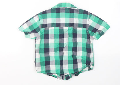NEXT Boys Green Plaid Cotton Jersey Button-Up Size 12-18 Months Collared Button